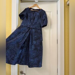 Teri Jon Midnight Blue Dress with Textured Detail